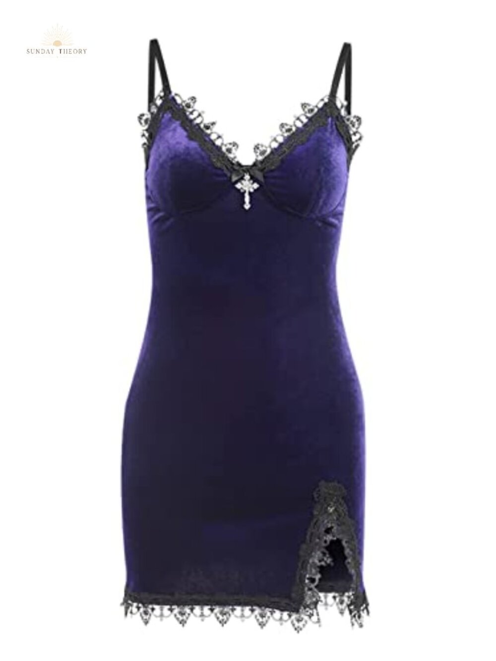 Women's Gothic Velvet Mini Dress V-Neck Sleeveless Halter Lace Bodycon